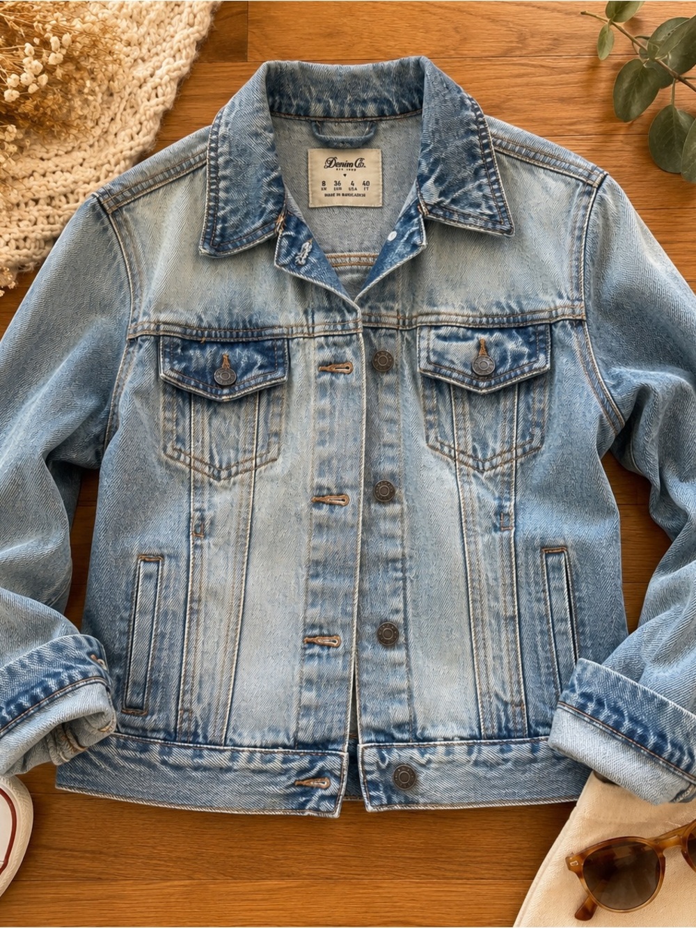 Denim Co Classic Blue Denim Jacket Women’s US 4 UK 8 Light Wash Trucker Jean Jac